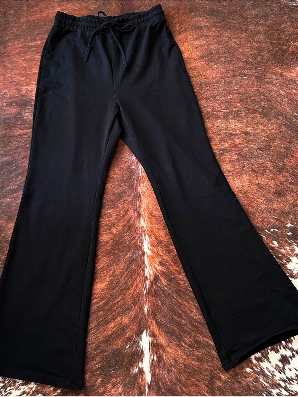 SHEIN Black Wide-Leg Drawstring Knit Pants
